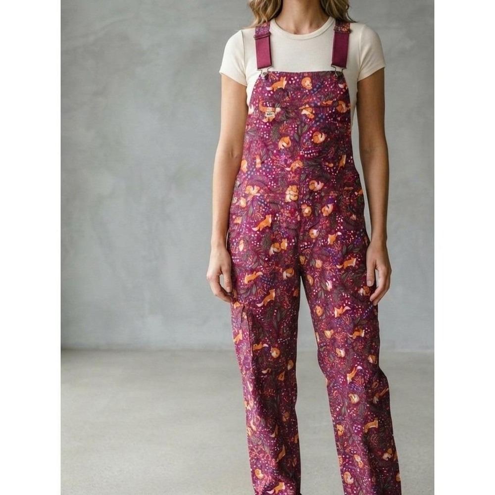 Duluth Trading Co Sangria Fox Print Heirloom Garden Overalls Purple M